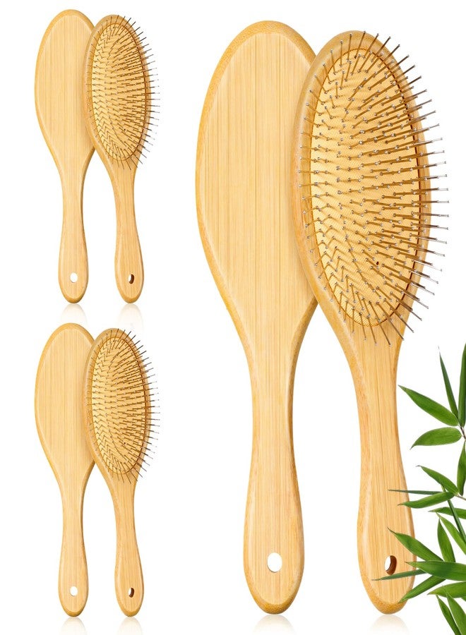 Exclaith 6pcs Bamboo Hair Brush with Steel Bristles for Women Wooden Paddle Hairbrush for Anti-Static Detangling & Scalp Massage Wooden Handle Brush for All Hair Types - Image 1